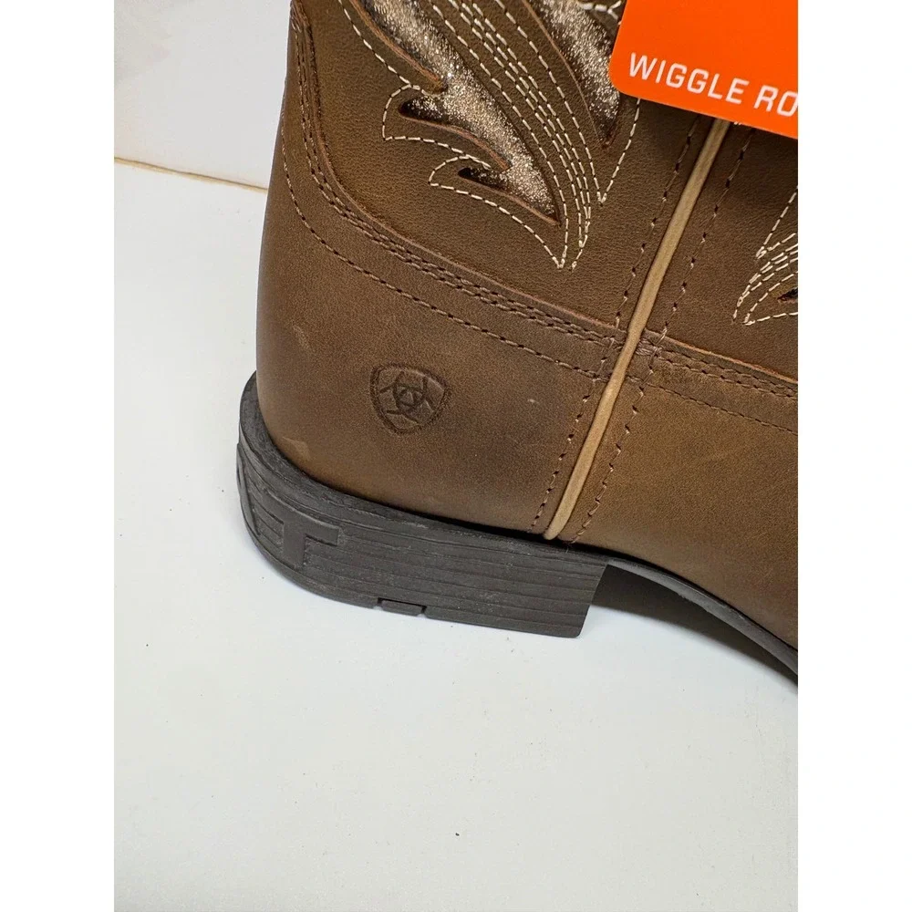 Ariat Girls Round Up Bliss Brown Leather Glitter Cowboy Boots 10046884 Size 6Y
